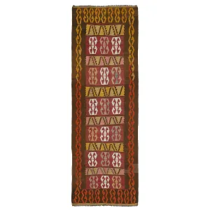 Red & Yellow Vintage Kilim Wool Runner - 3'5" x 11'1"