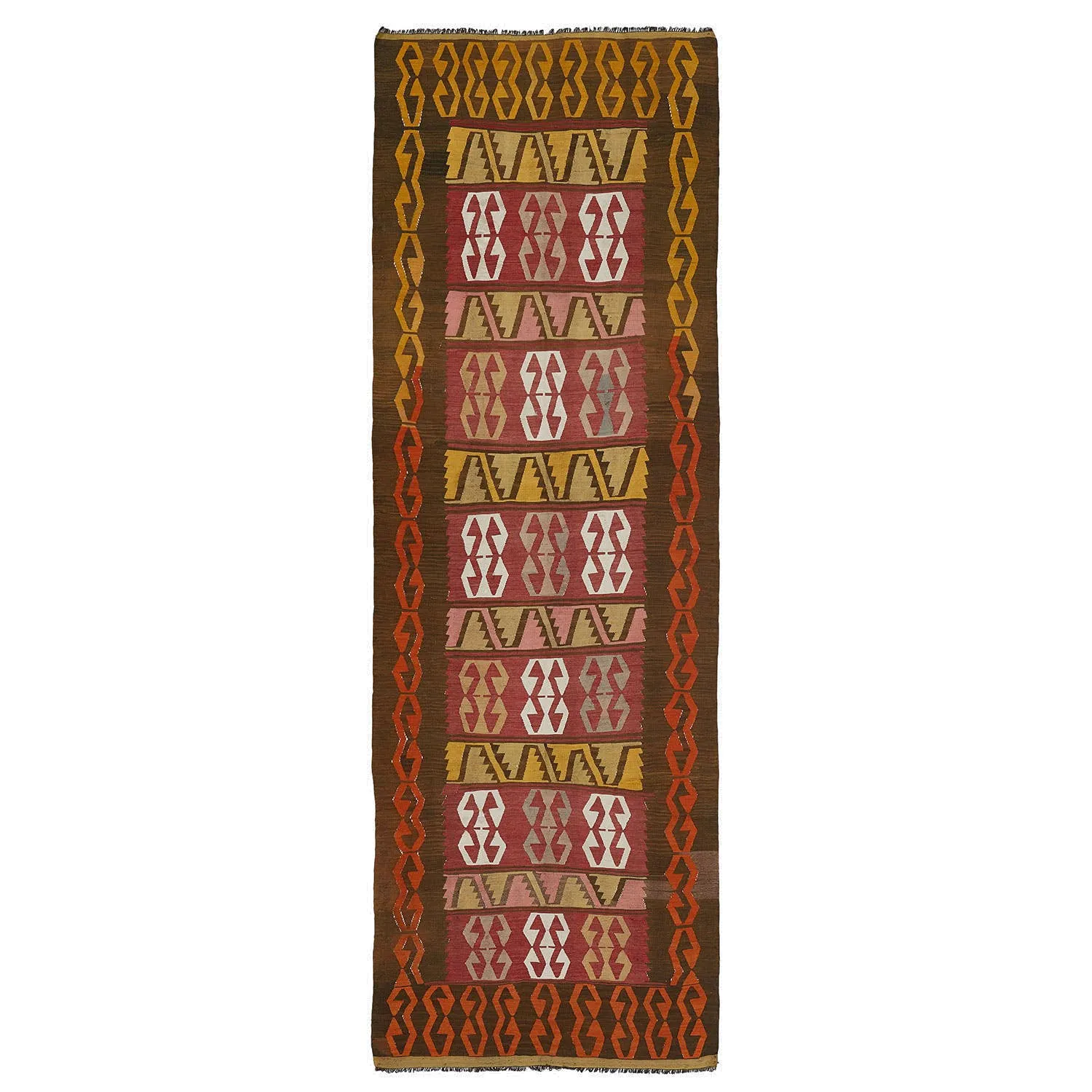 Red & Yellow Vintage Kilim Wool Runner - 3'5" x 11'1"