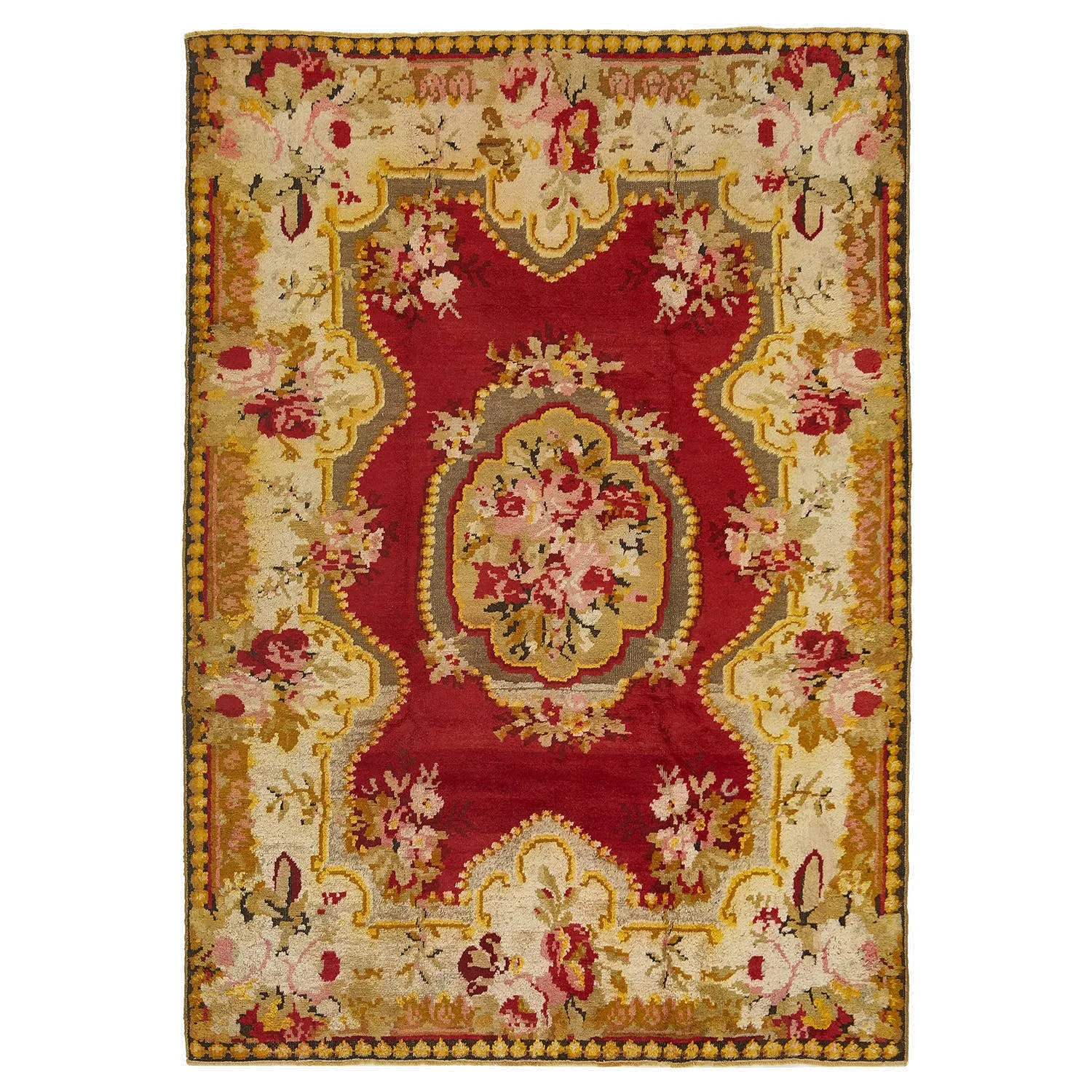 Red & Yellow Vintage Turkish Traditional Wool Rug - 4'4" x 6'4"