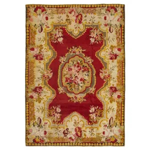 Red & Yellow Vintage Turkish Traditional Wool Rug - 4'4" x 6'4"