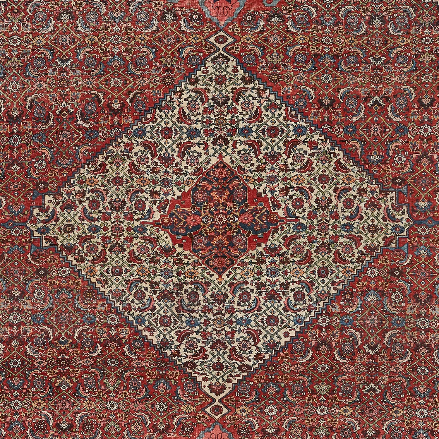Red Antique Bidjar Wool Persian Rug - 9'2" x 14'5"