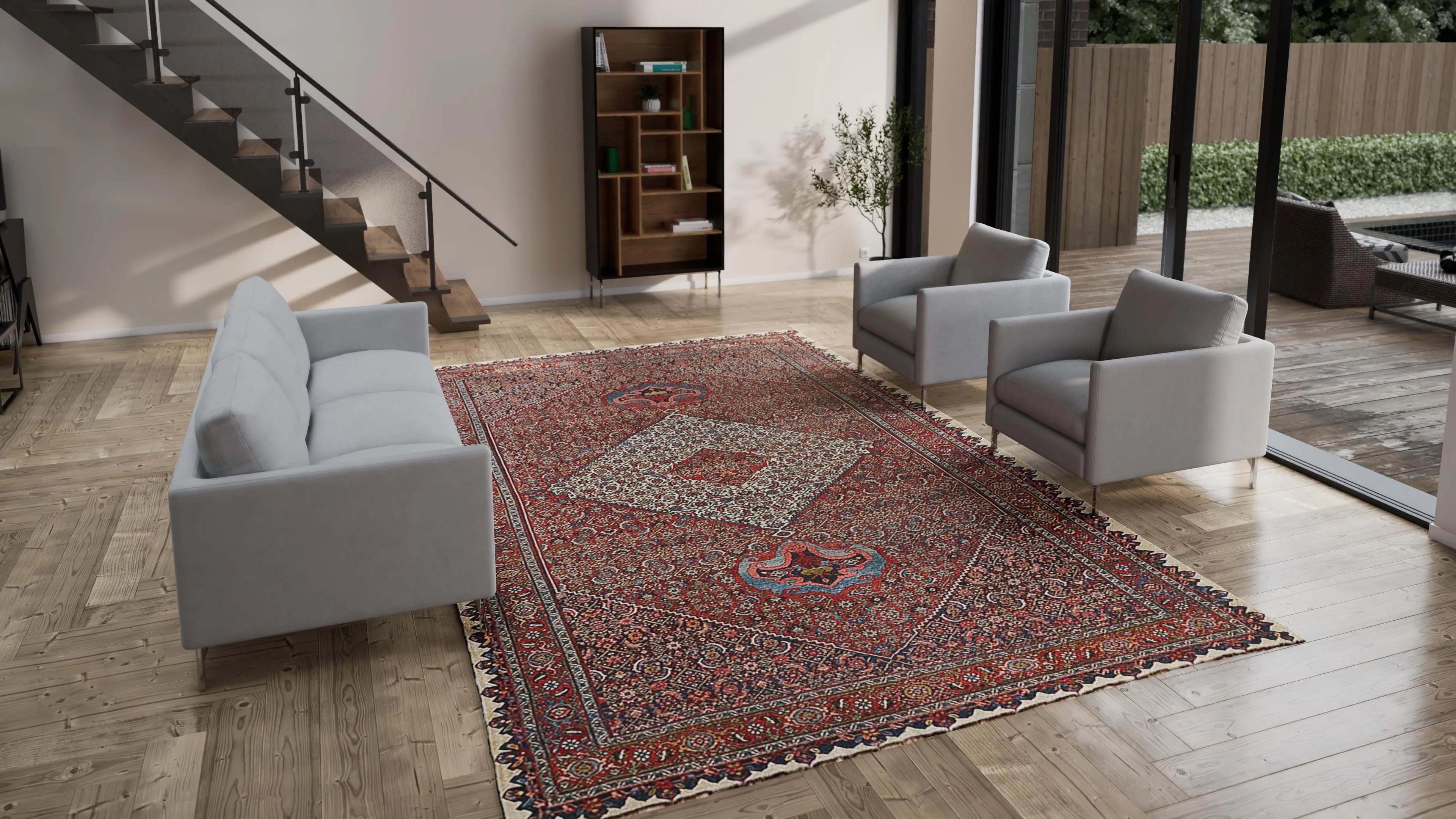 Red Antique Bidjar Wool Persian Rug - 9'2" x 14'5"