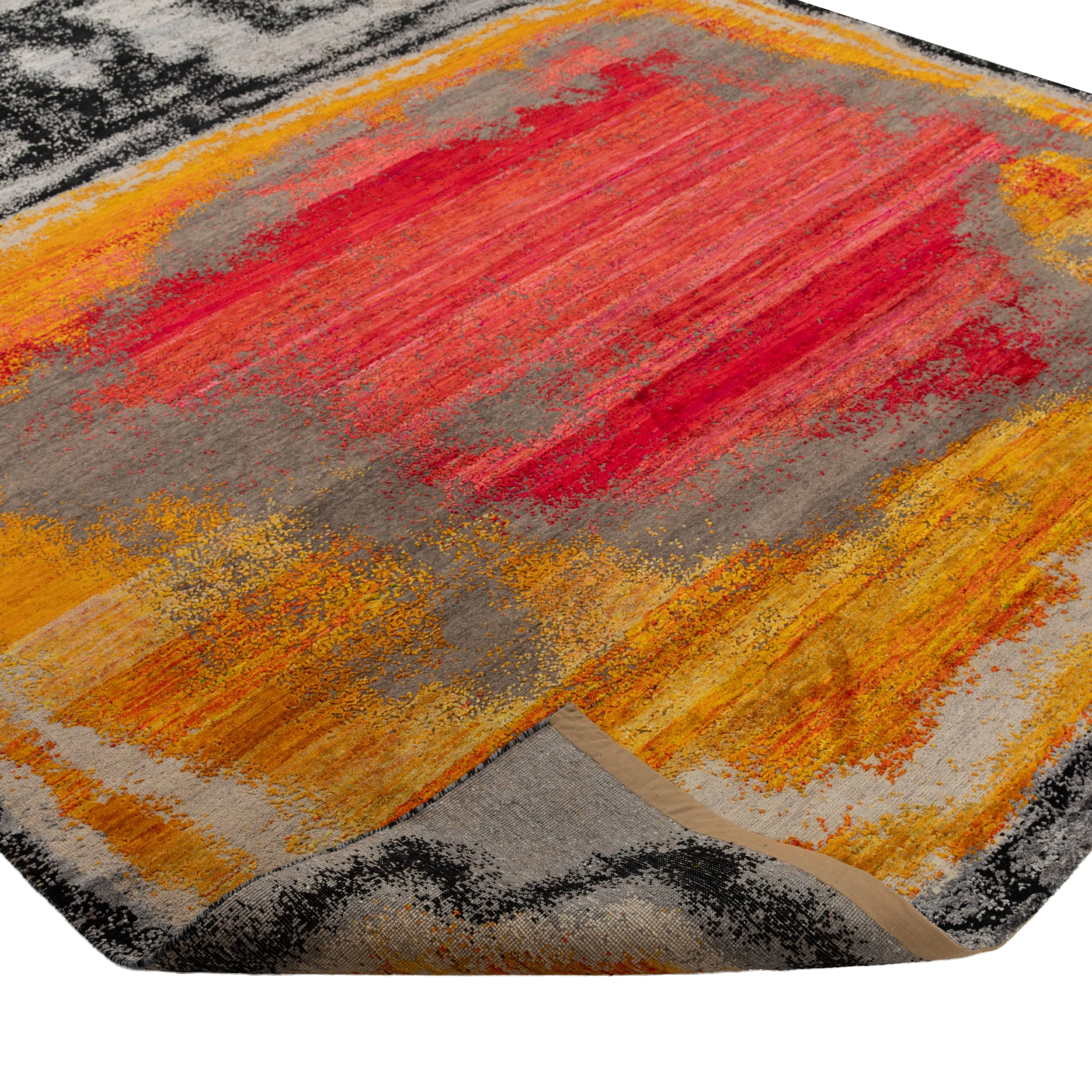 Red Modern Abstract Area Rug - 8' x 10'