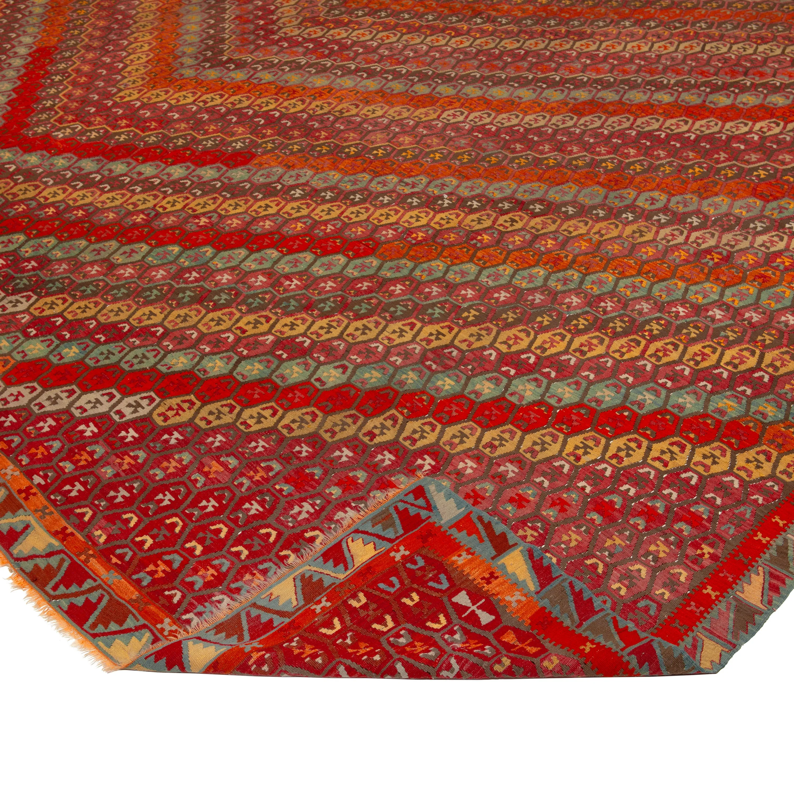 Red Turkish Flatweave Wool Rug - 14'11" x 17'5"
