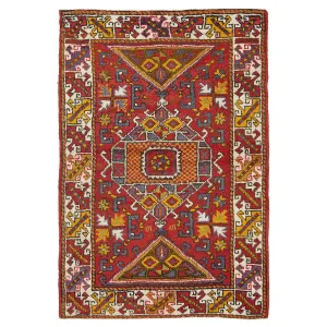 Red Vintage Canakkale Wool Rug - 4'1" x 6'