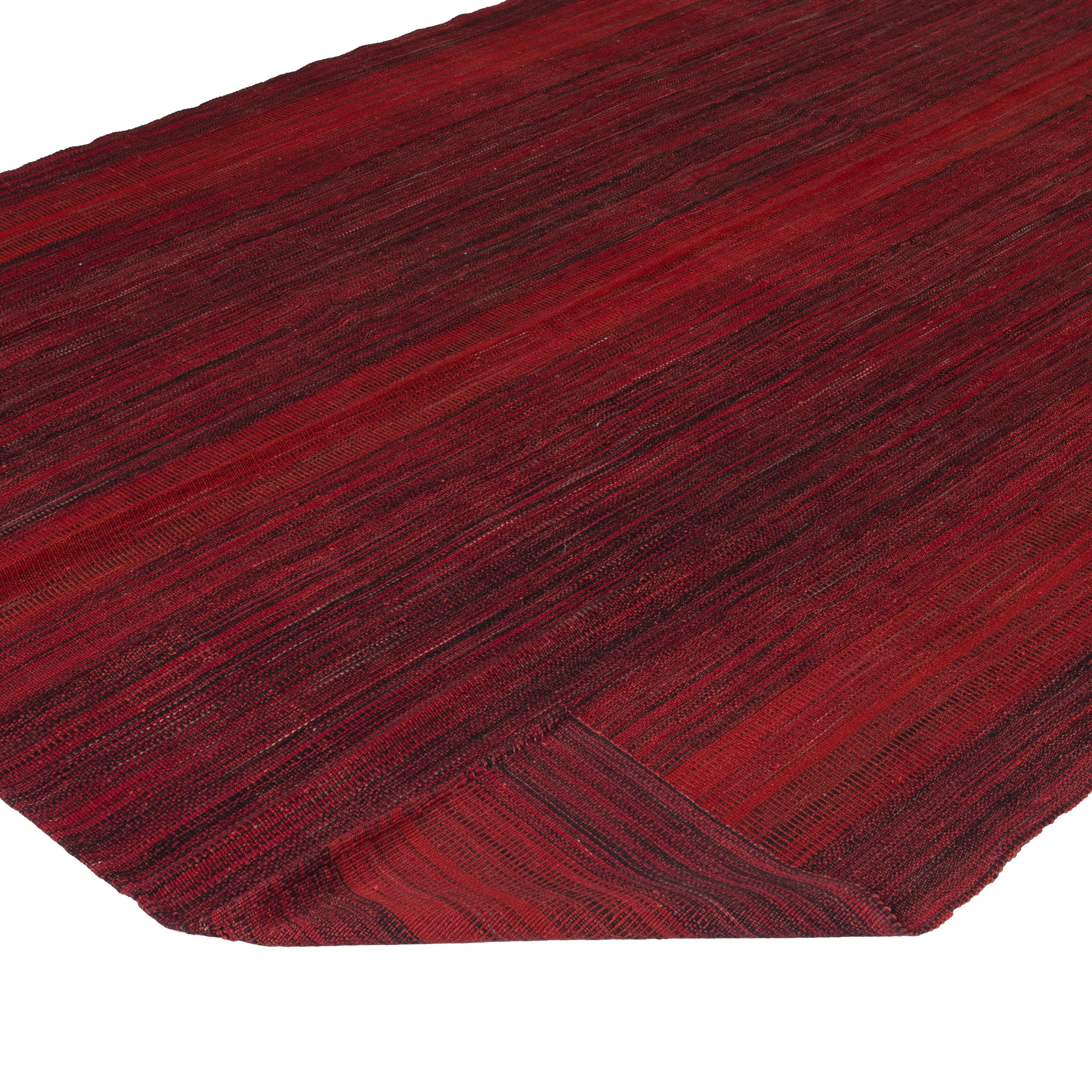Red Vintage Flatweave Wool Persian Rug - 8'3" x 11'7"