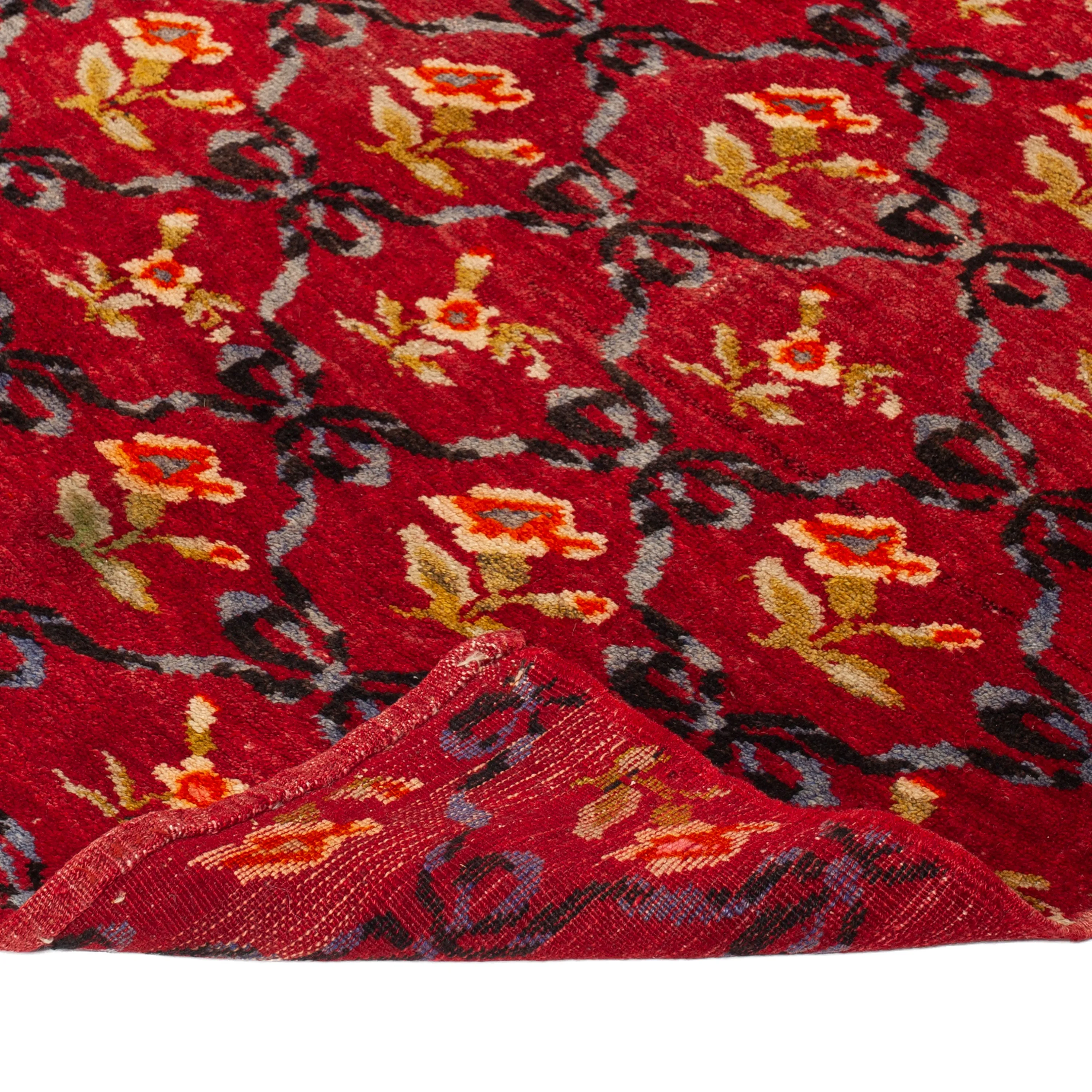 Red Vintage Traditional Anatolian Wool Runner - 4'11" x 11'7"