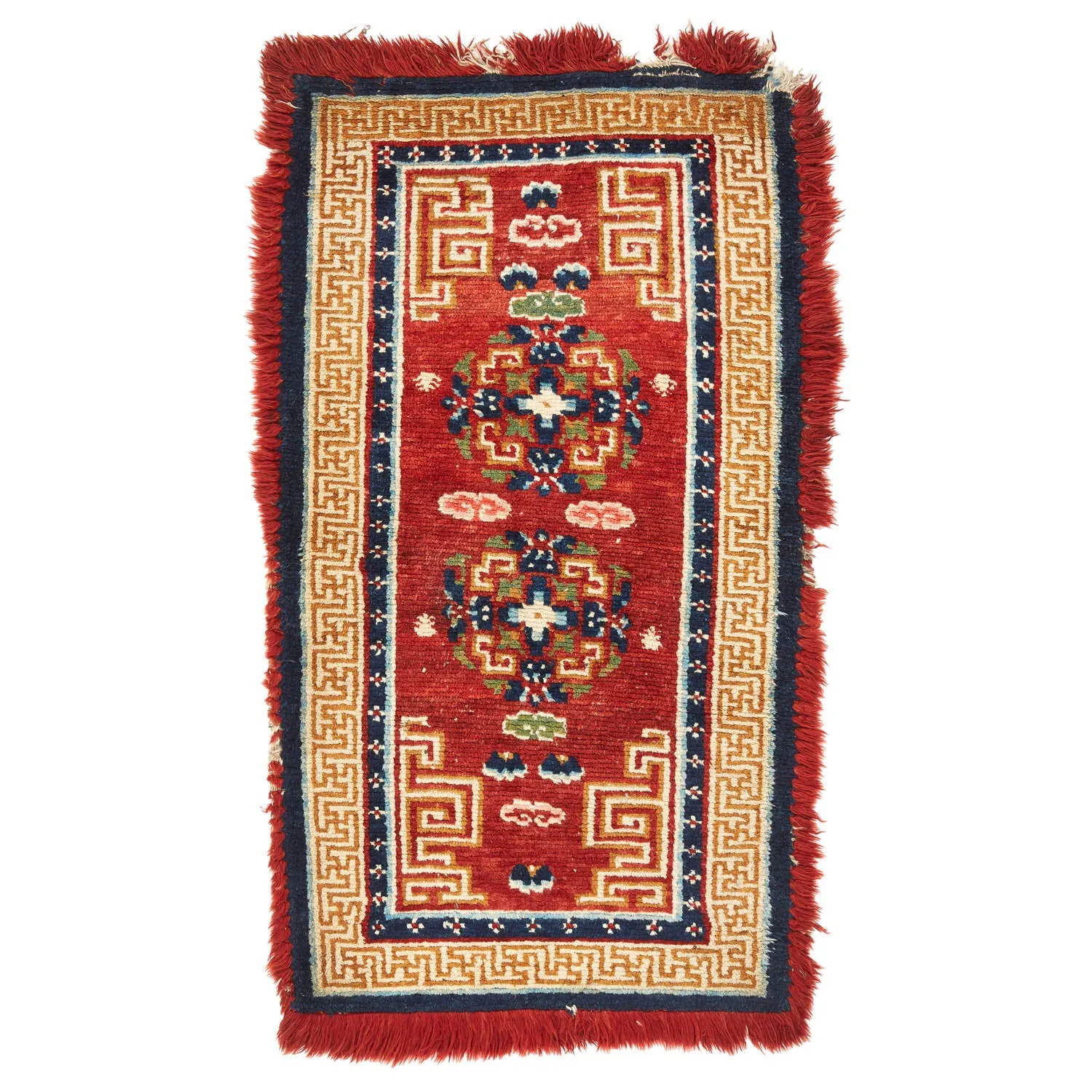 Red Vintage Traditional Tibetan Wool Rug - 2'9" x 4'11"