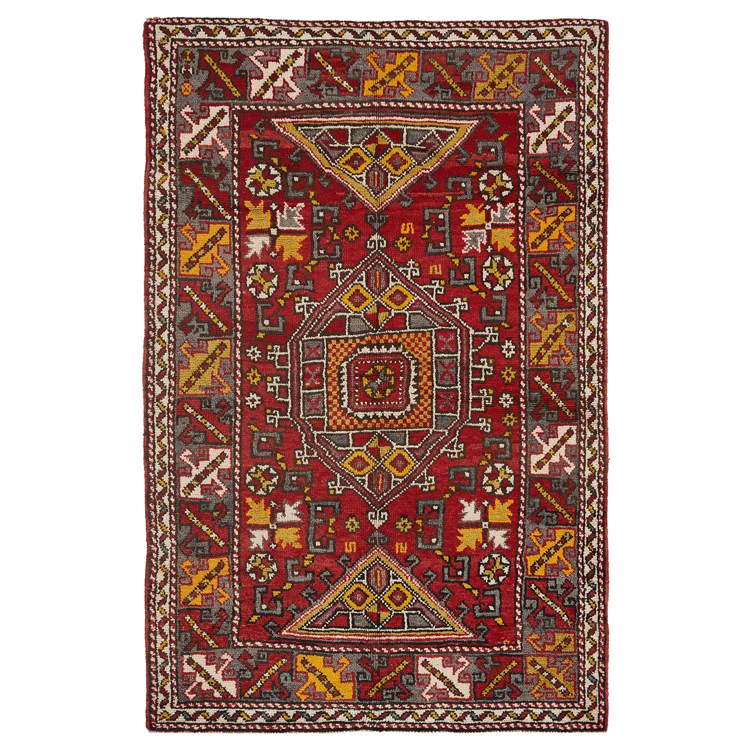 Red Vintage Traditional Turksih Wool Rug - 4'1" x 6'6"