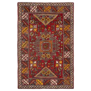 Red Vintage Traditional Turksih Wool Rug - 4'1" x 6'6"