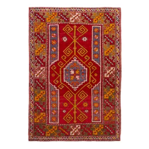 Red Vintage Traditional Wool Rug - 3'11" x 5'6"