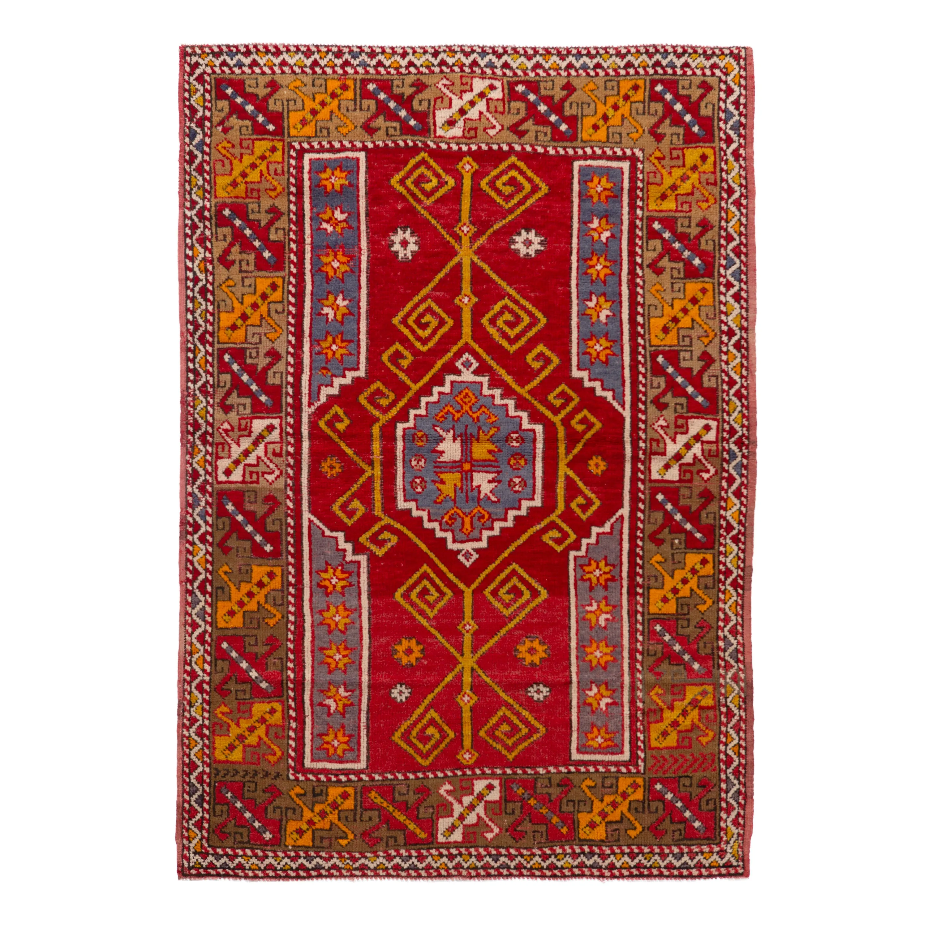 Red Vintage Traditional Wool Rug - 3'11" x 5'6"