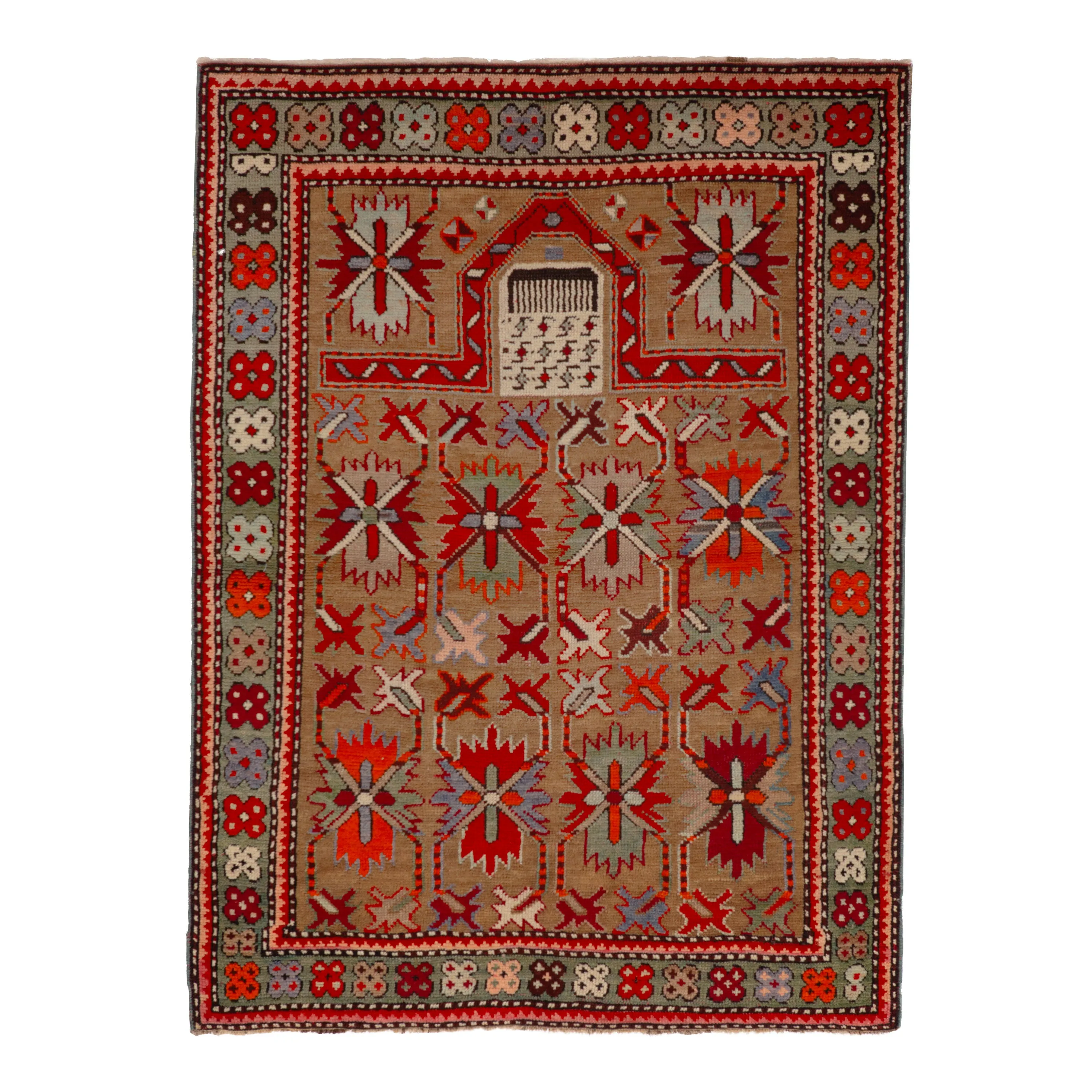 Red Vintage Traditional Wool Rug - 3'2" x 4'4"