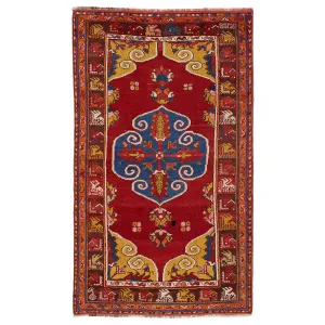 Red Vintage Traditional Wool Rug - 4'1" x 6'9"