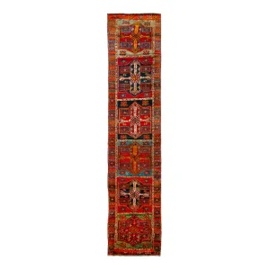Red Vintage Traditional Wool Runner - 3'5" x 18'4"