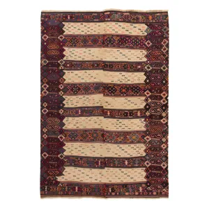 Red Vintage Turkish Kilim Wool Rug - 5' x 7'4"