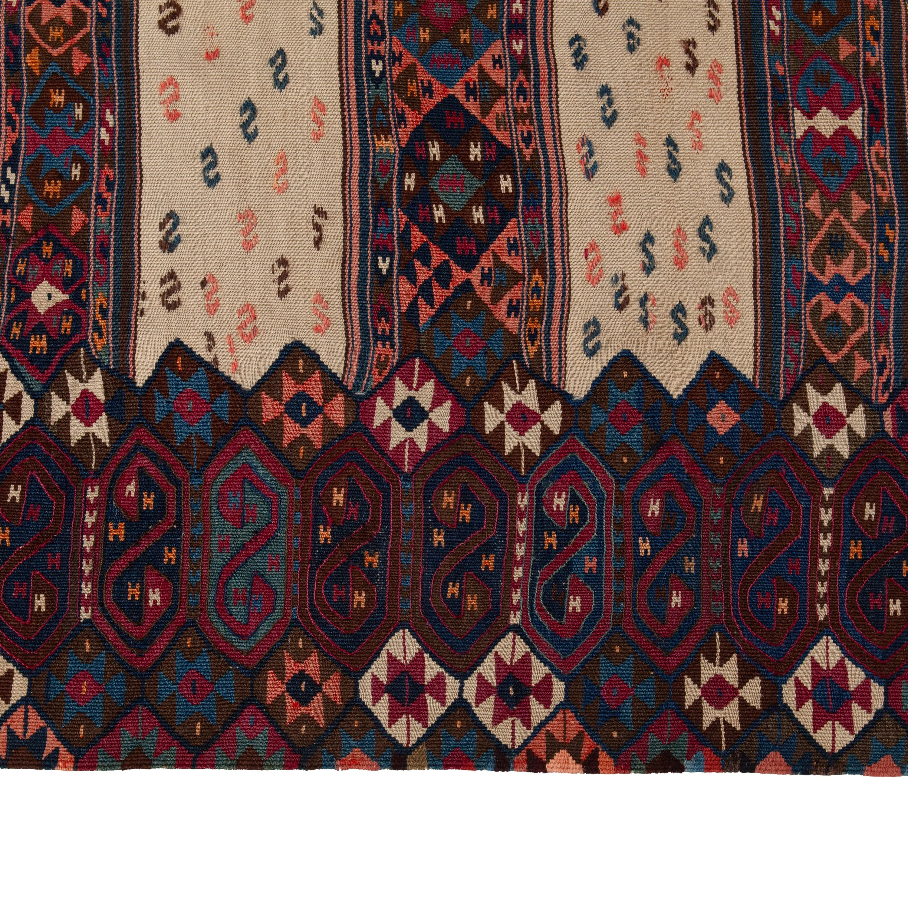 Red Vintage Turkish Kilim Wool Rug - 5' x 7'4"