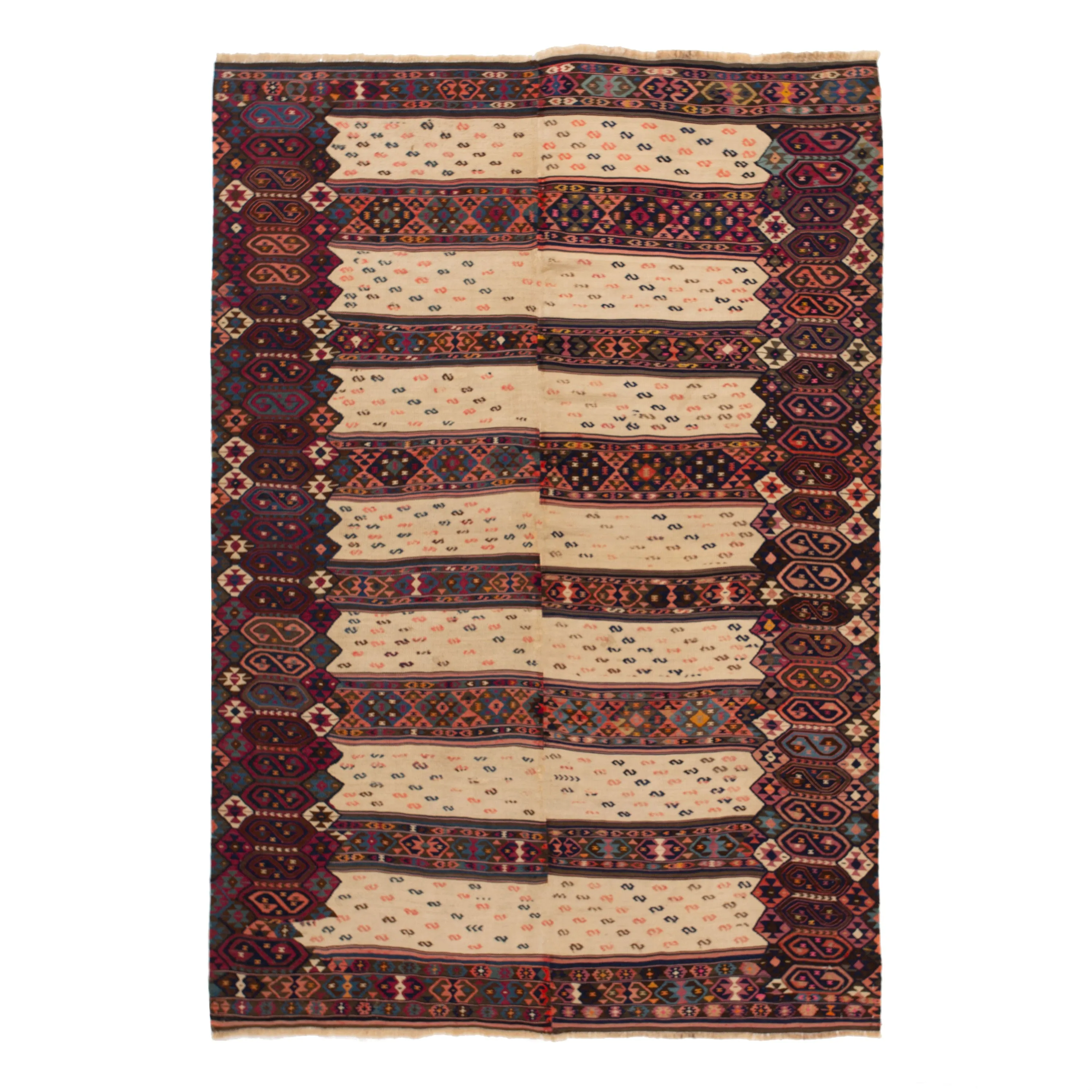 Red Vintage Turkish Kilim Wool Rug - 5' x 7'4"