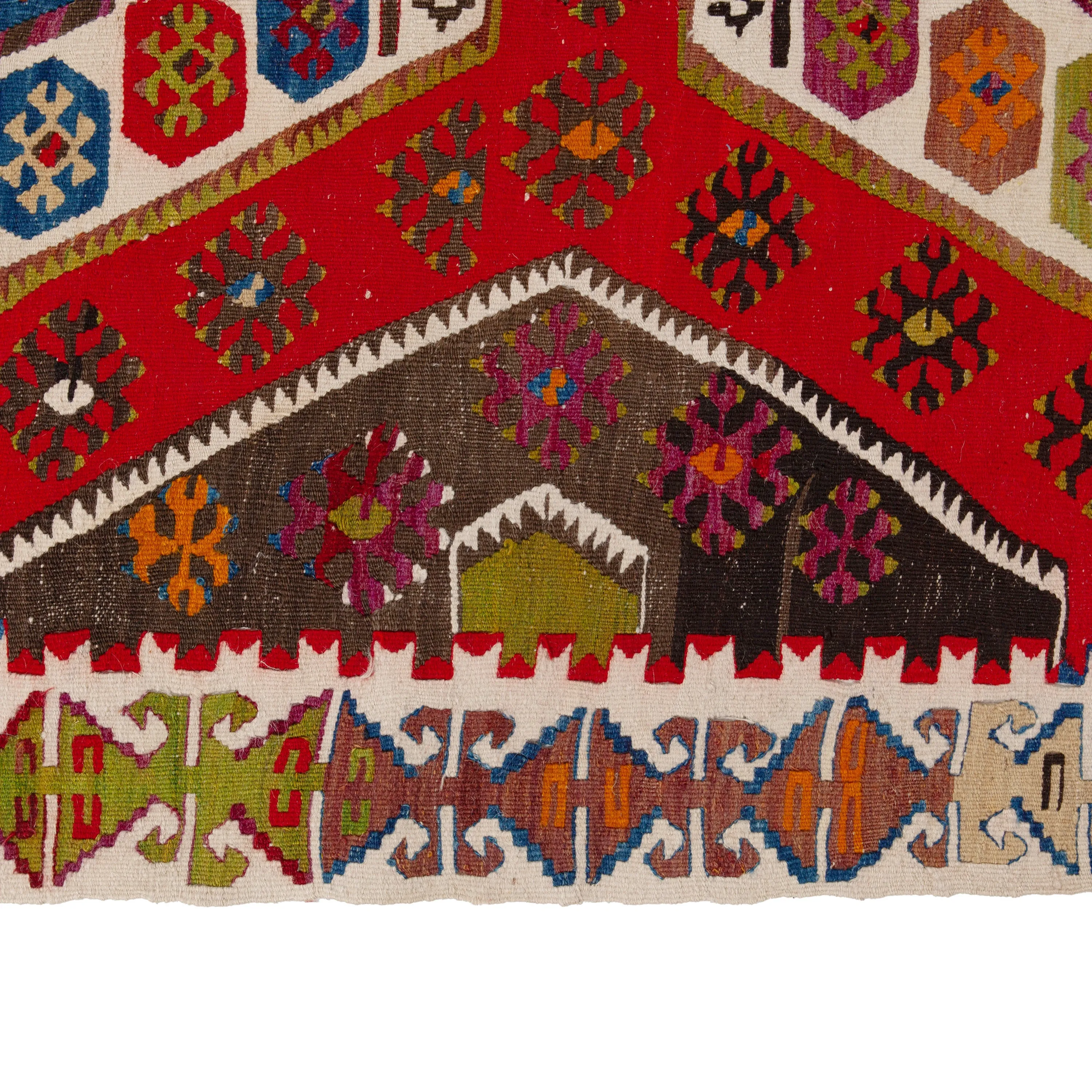 Red Vintage Wool Kilim Rug - 5'6" x 12'2"
