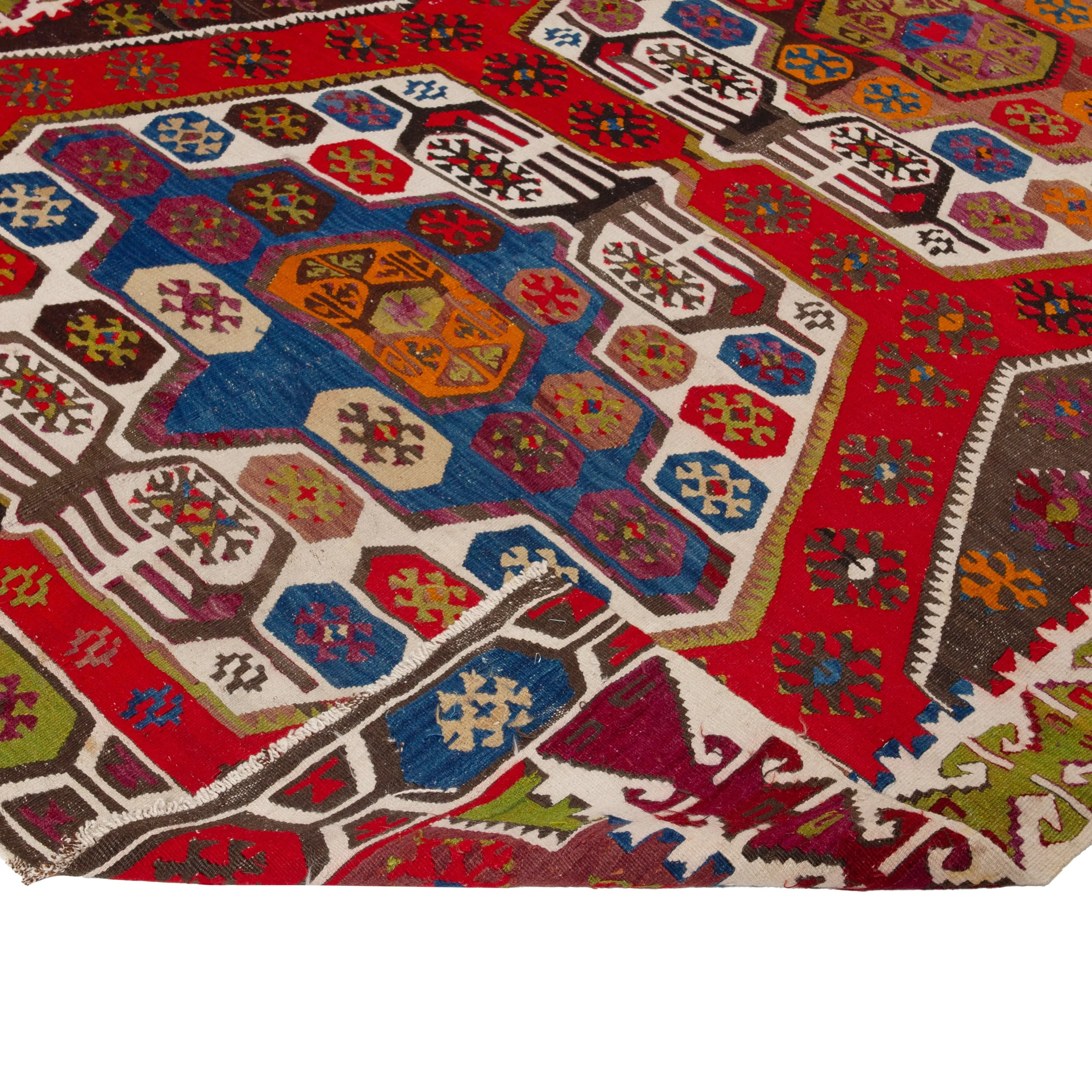 Red Vintage Wool Kilim Rug - 5'6" x 12'2"