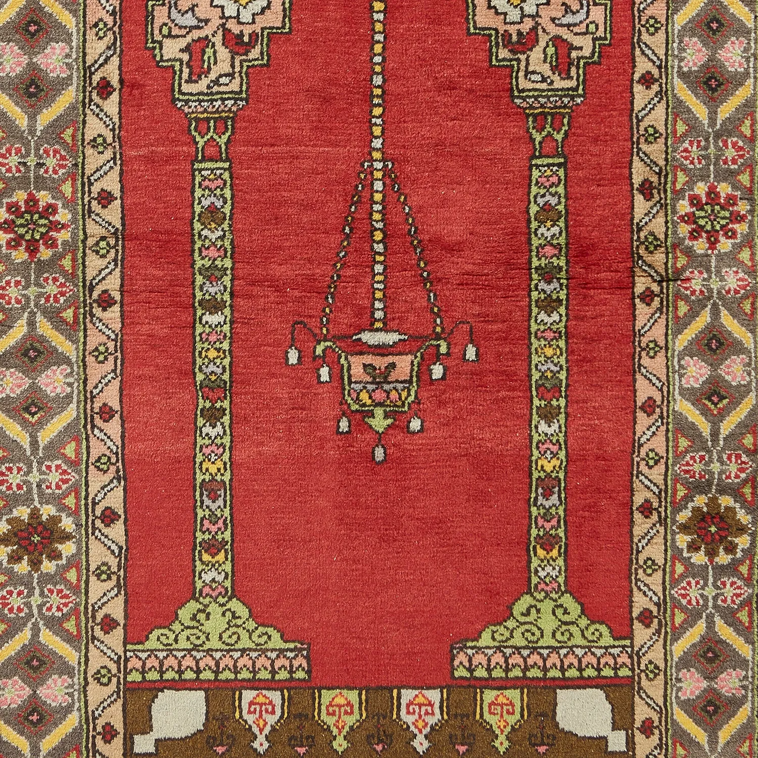 Red Vintage Wool Prayer Rug - 3'5" x 5'3"