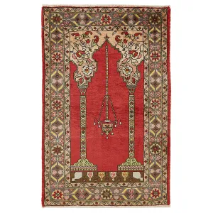 Red Vintage Wool Prayer Rug - 3'5" x 5'3"