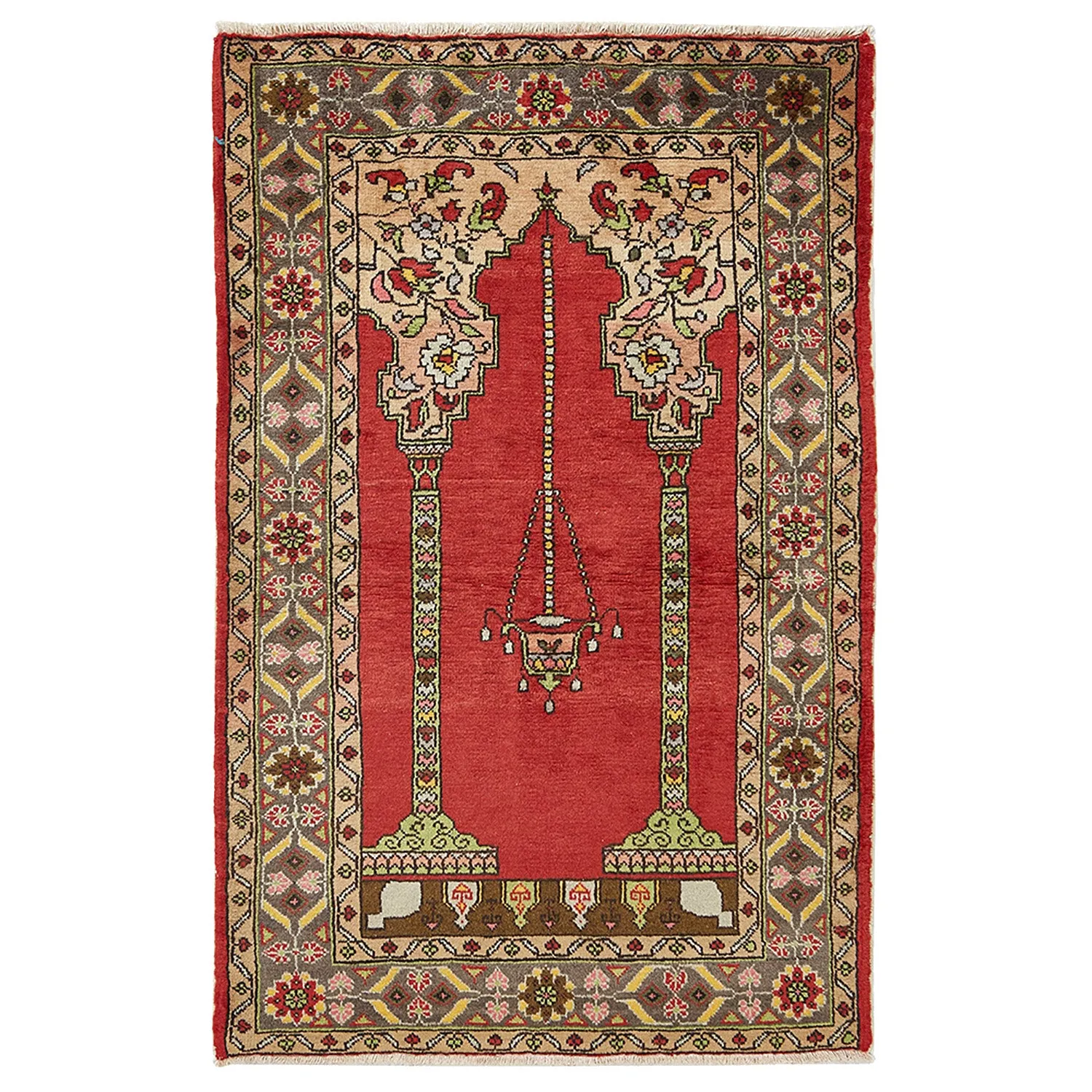 Red Vintage Wool Prayer Rug - 3'5" x 5'3"