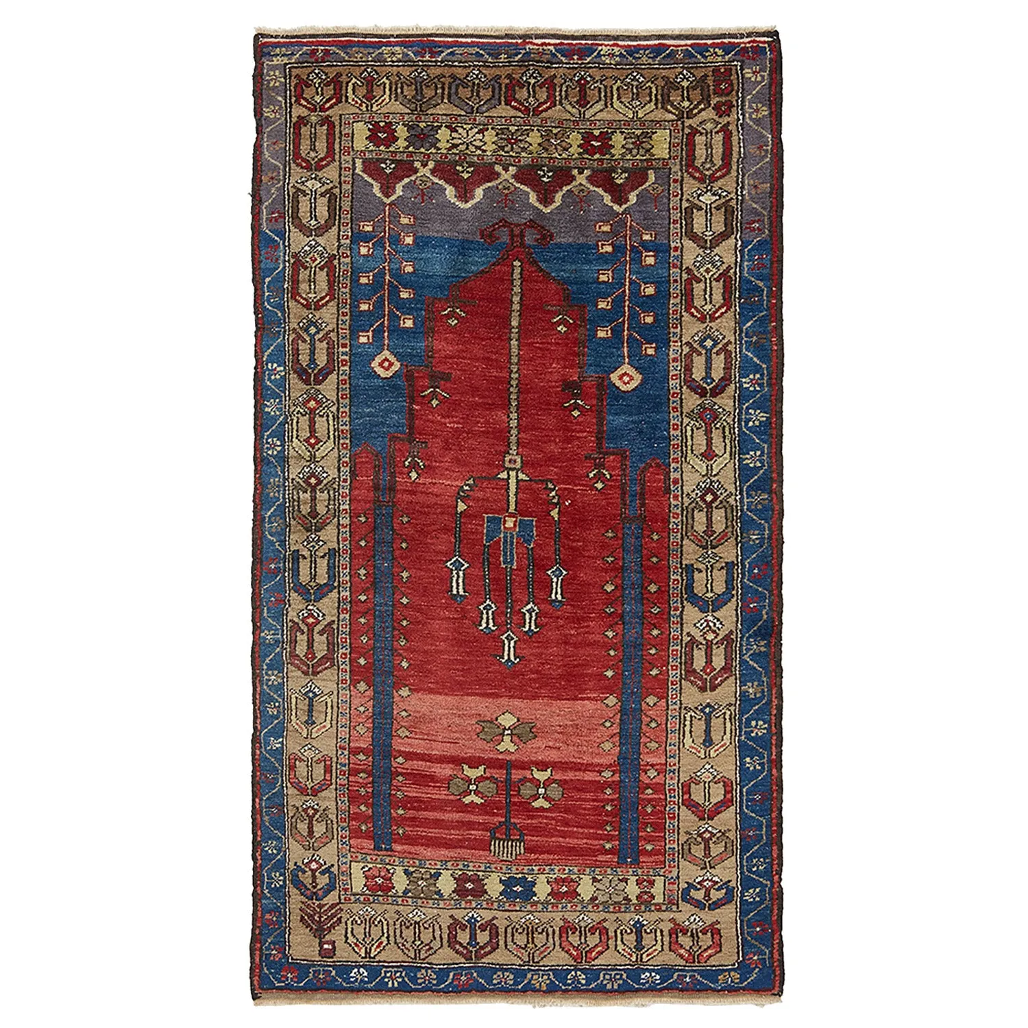Red Vintage Wool Prayer Rug - 3'6" x 6'5"