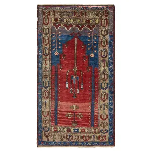 Red Vintage Wool Prayer Rug - 3'6" x 6'5"