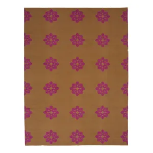 Tan & Pink Floral Dhurrie Cotton Rug - 10' x 14'14"