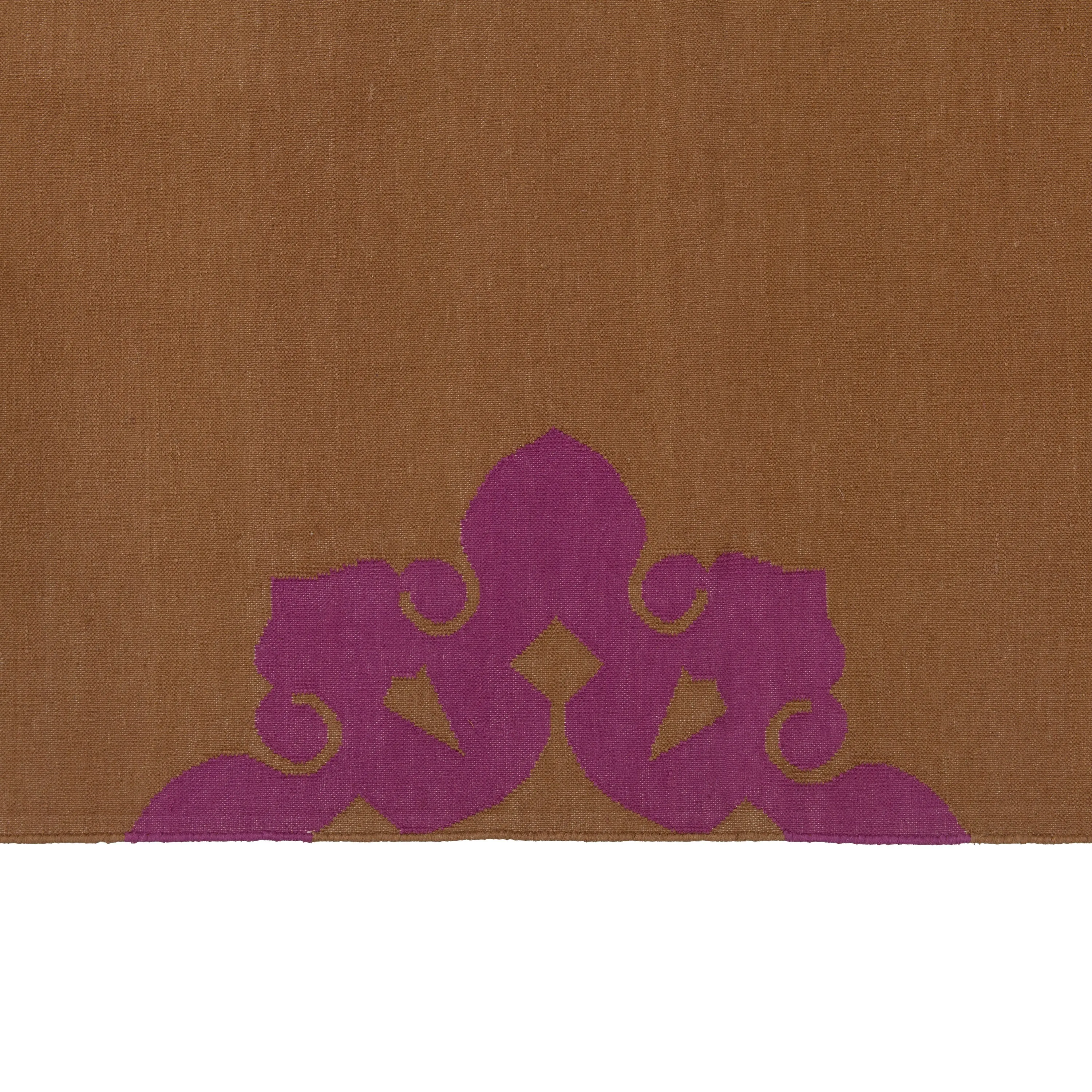 Tan & Pink Floral Dhurrie Cotton Rug - 10' x 14'14"