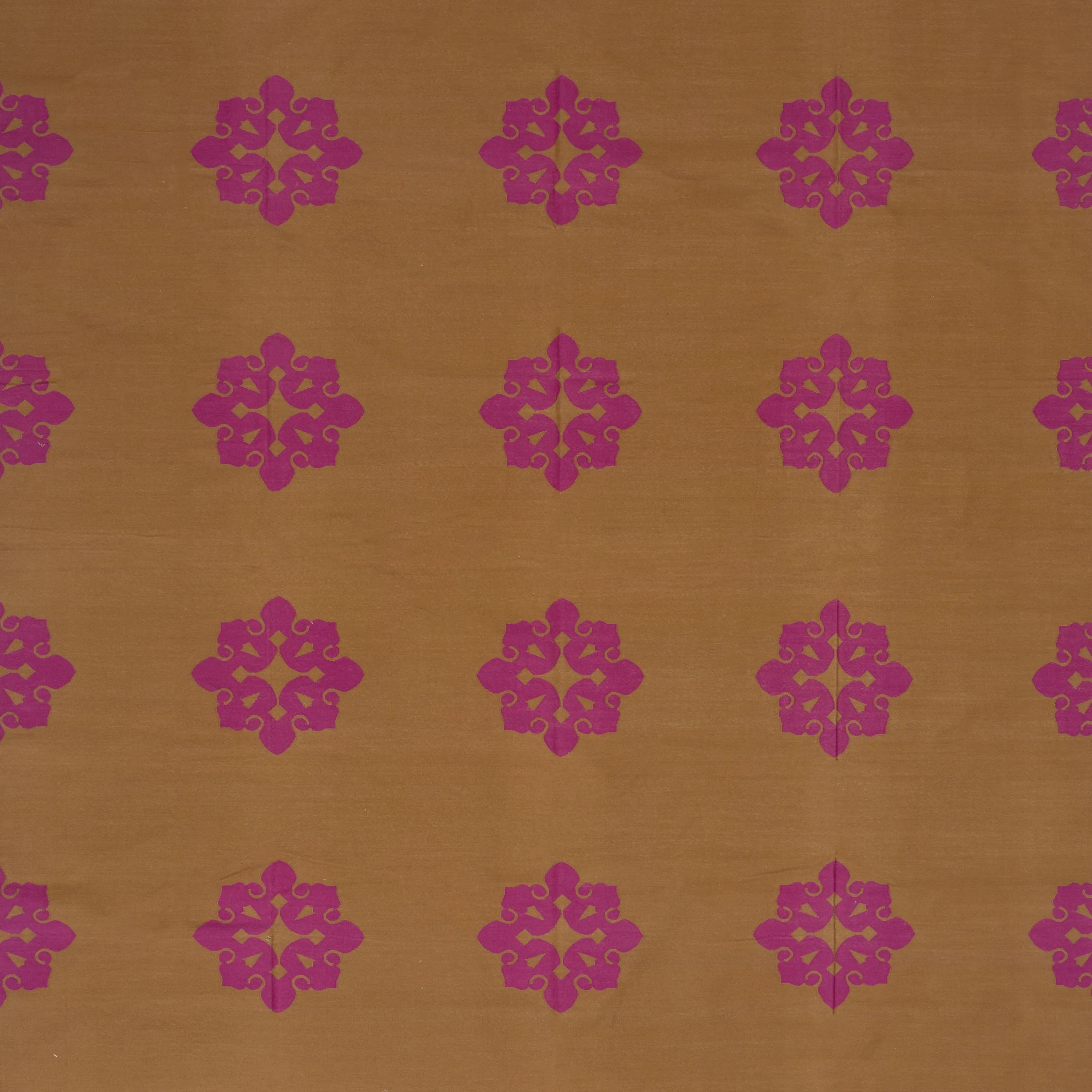 Tan & Pink Floral Dhurrie Cotton Rug - 10' x 14'14"