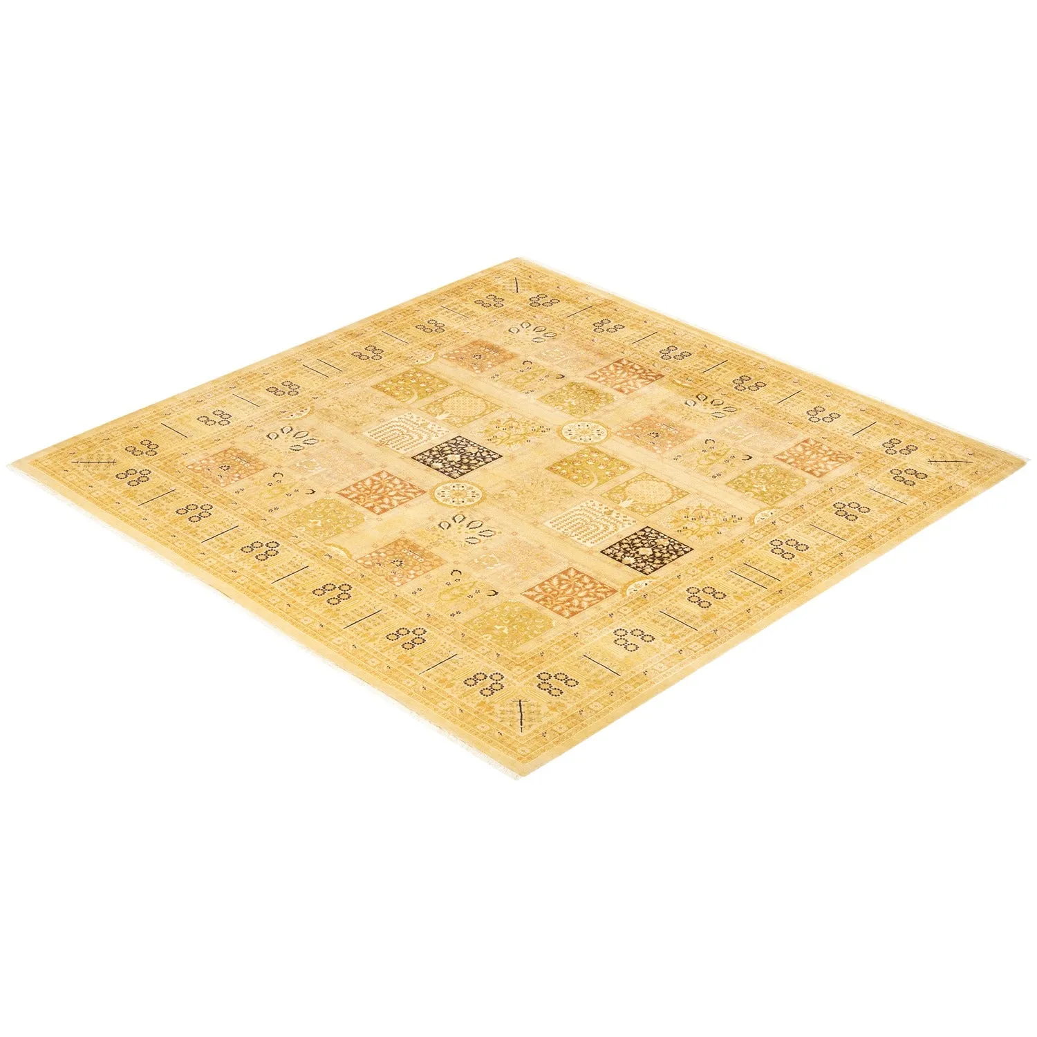 Yellow Traditional Wool Rug - 8'2" x 8'4"