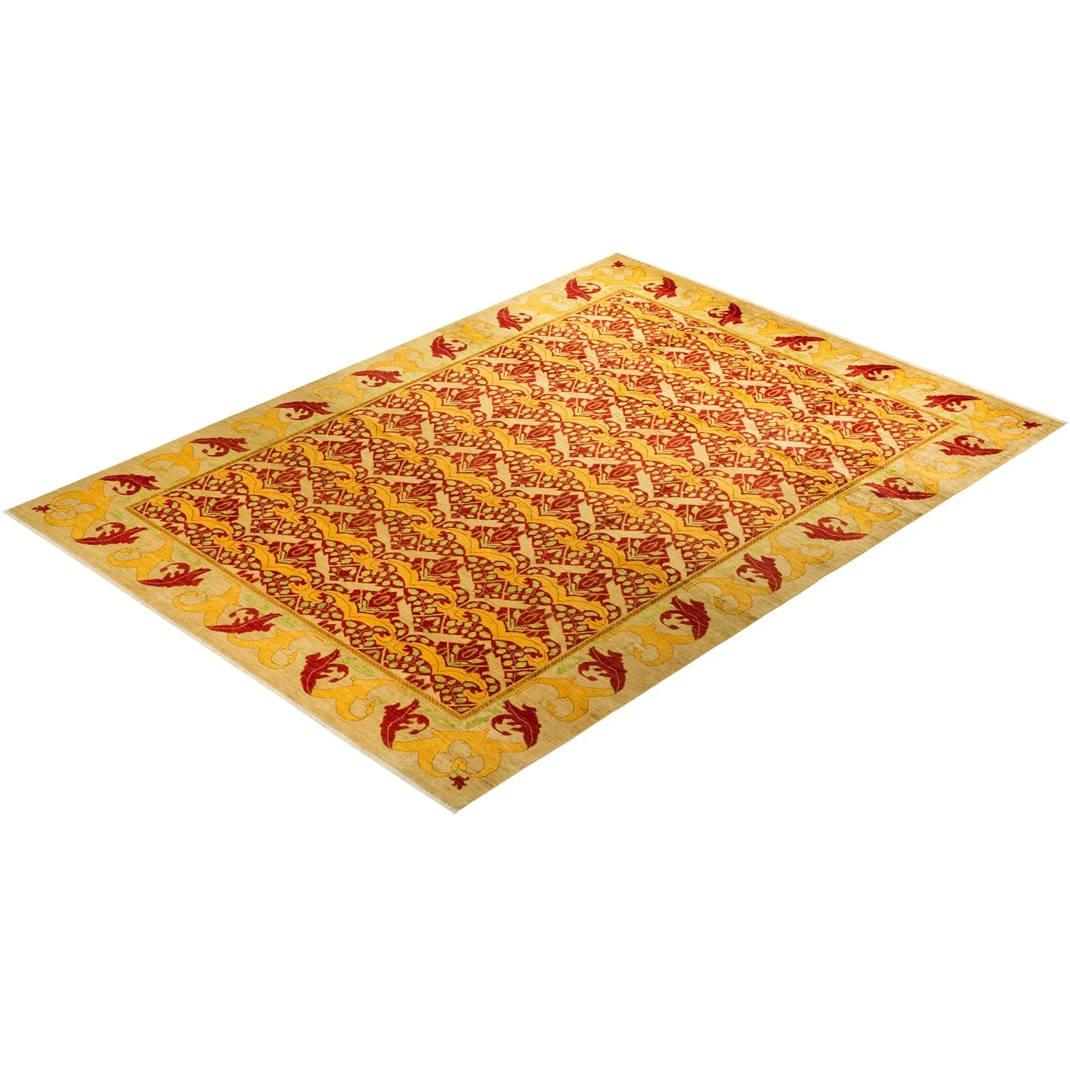 Yellow Transitional Wool Rug - 9'10" x 13'10"