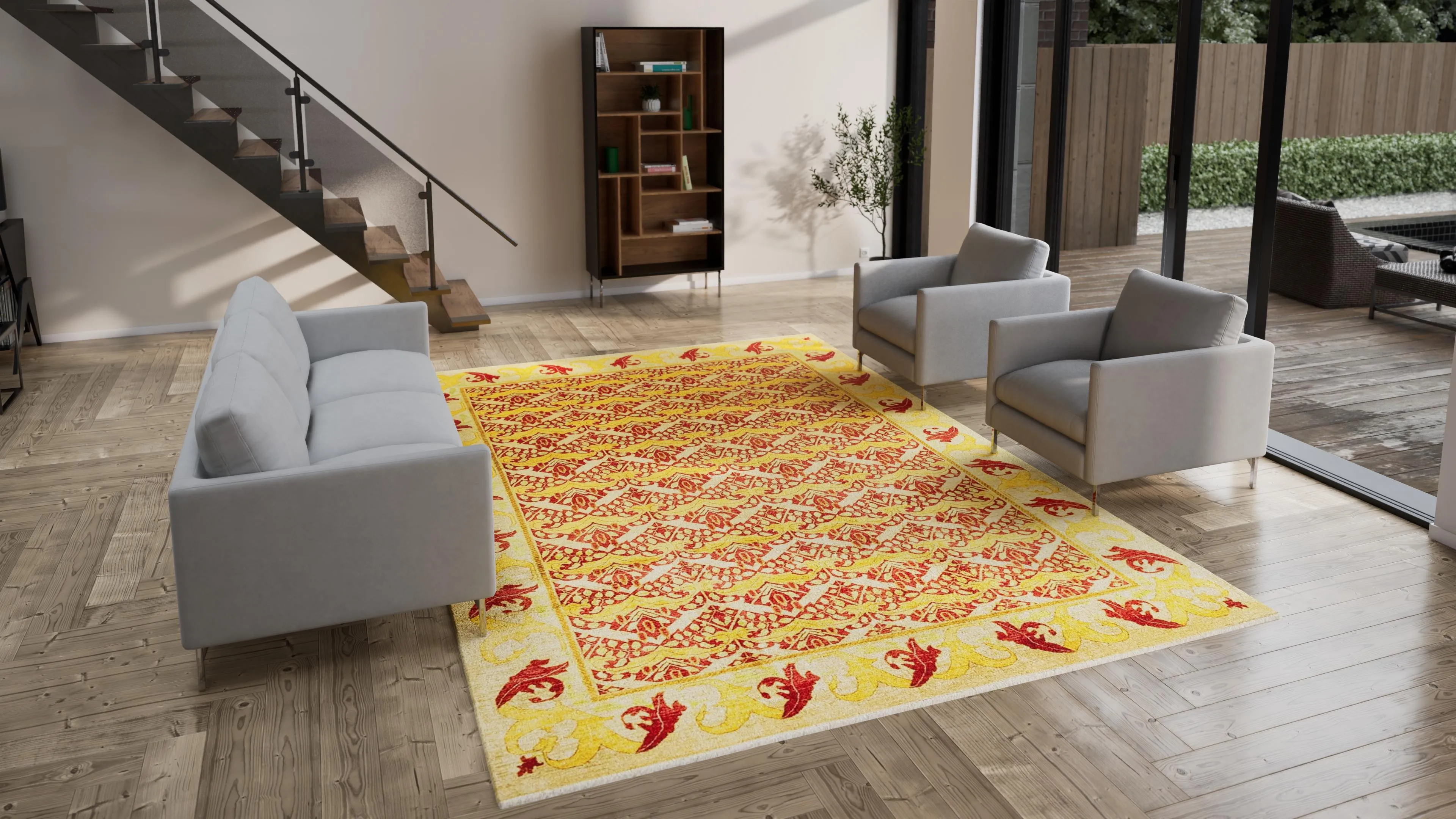 Yellow Transitional Wool Rug - 9'10" x 13'10"