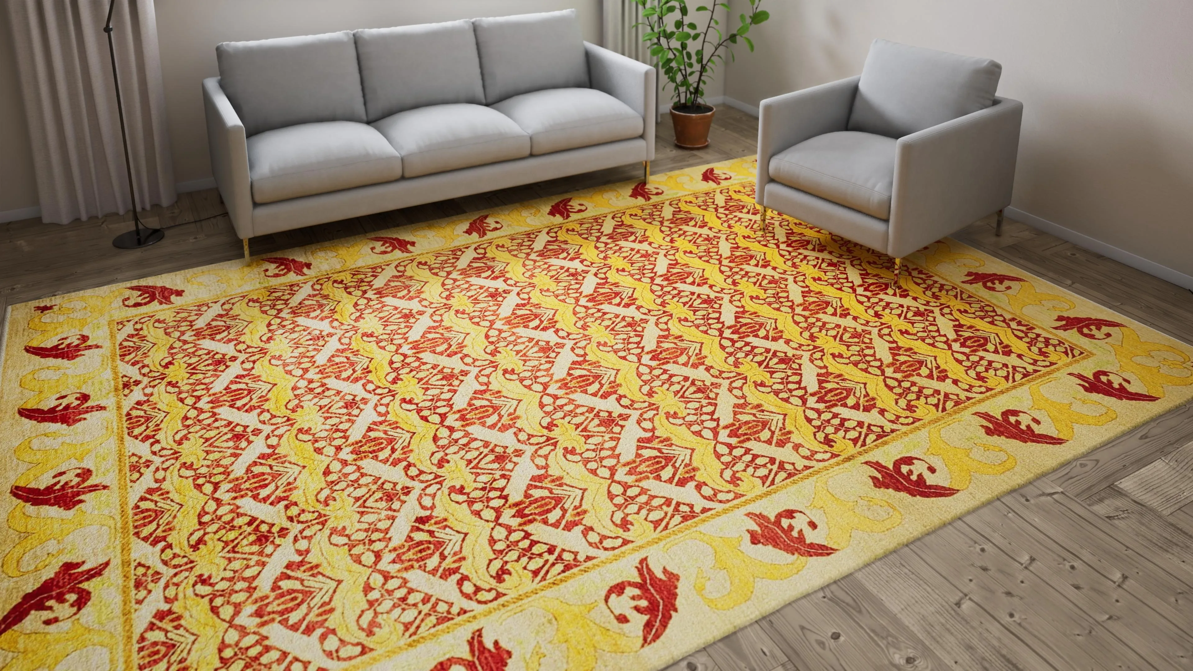 Yellow Transitional Wool Rug - 9'10" x 13'10"