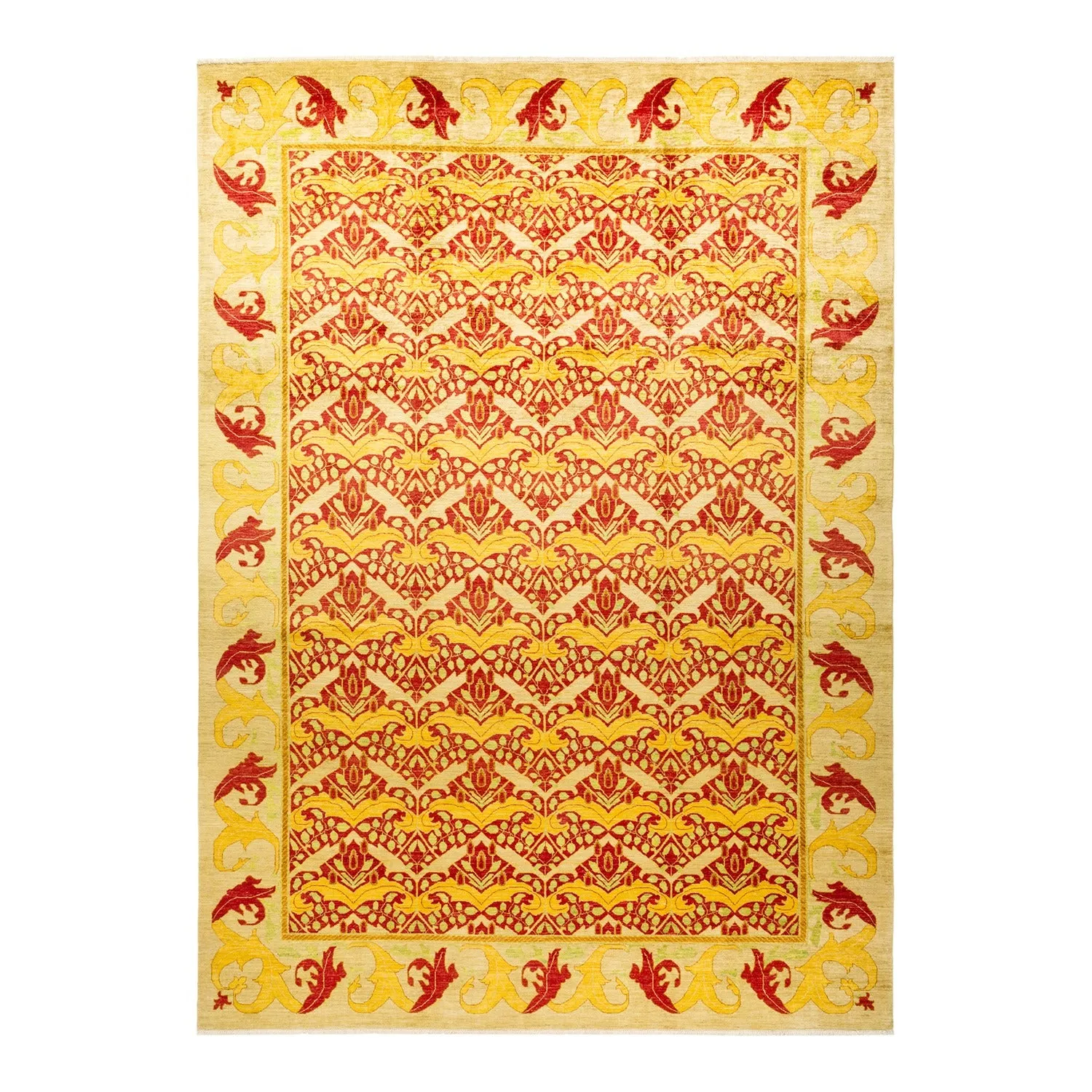 Yellow Transitional Wool Rug - 9'10" x 13'10"
