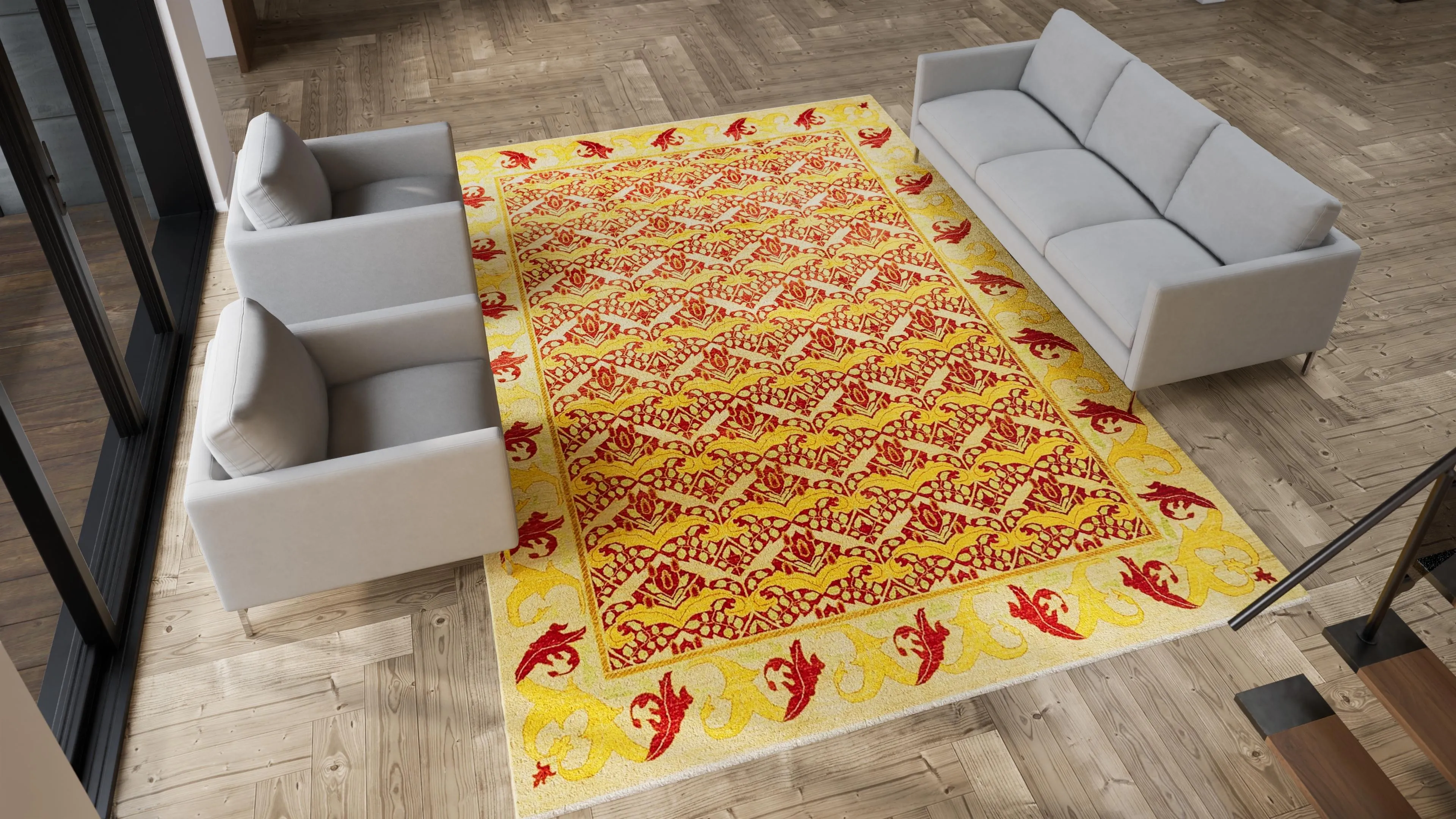 Yellow Transitional Wool Rug - 9'10" x 13'10"