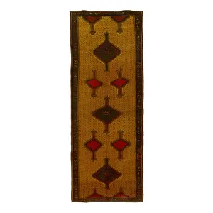 Yellow Vintage Traditional Wool Runner - 5'1" x 13'2"