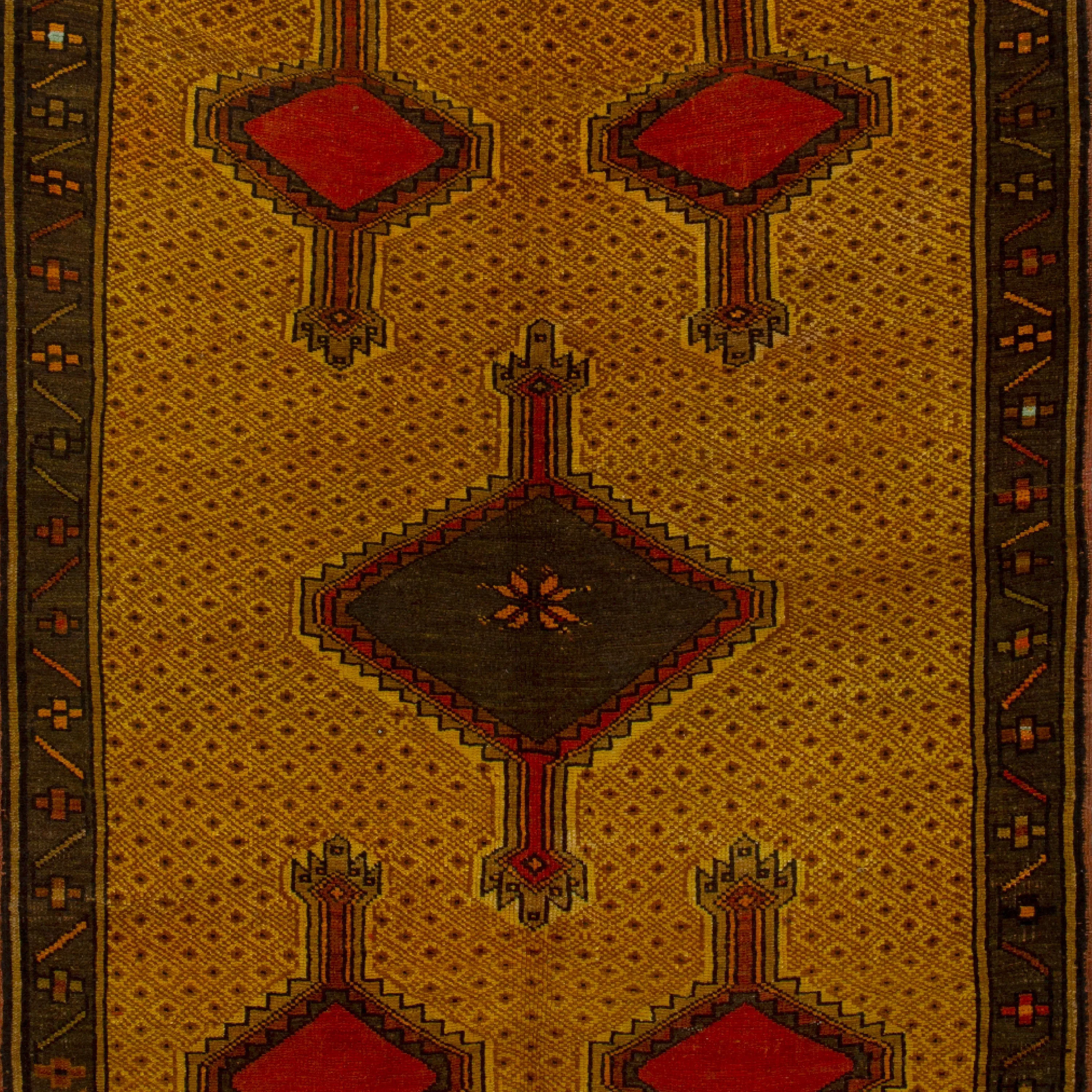 Yellow Vintage Traditional Wool Runner - 5'1" x 13'2"