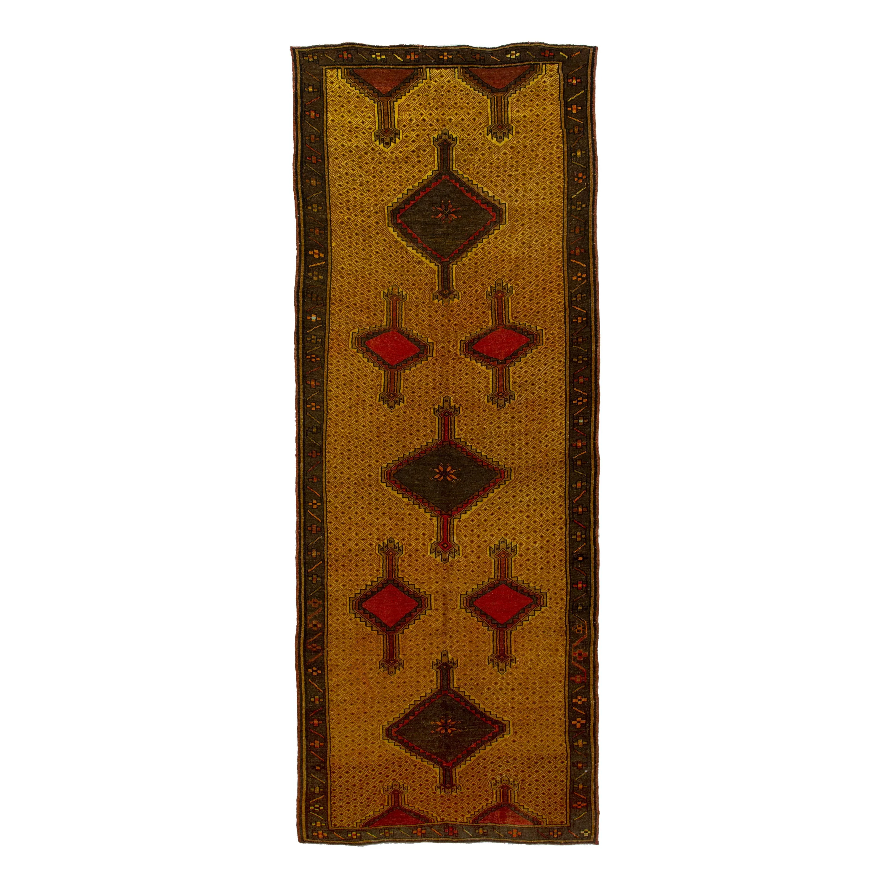 Yellow Vintage Traditional Wool Runner - 5'1" x 13'2"