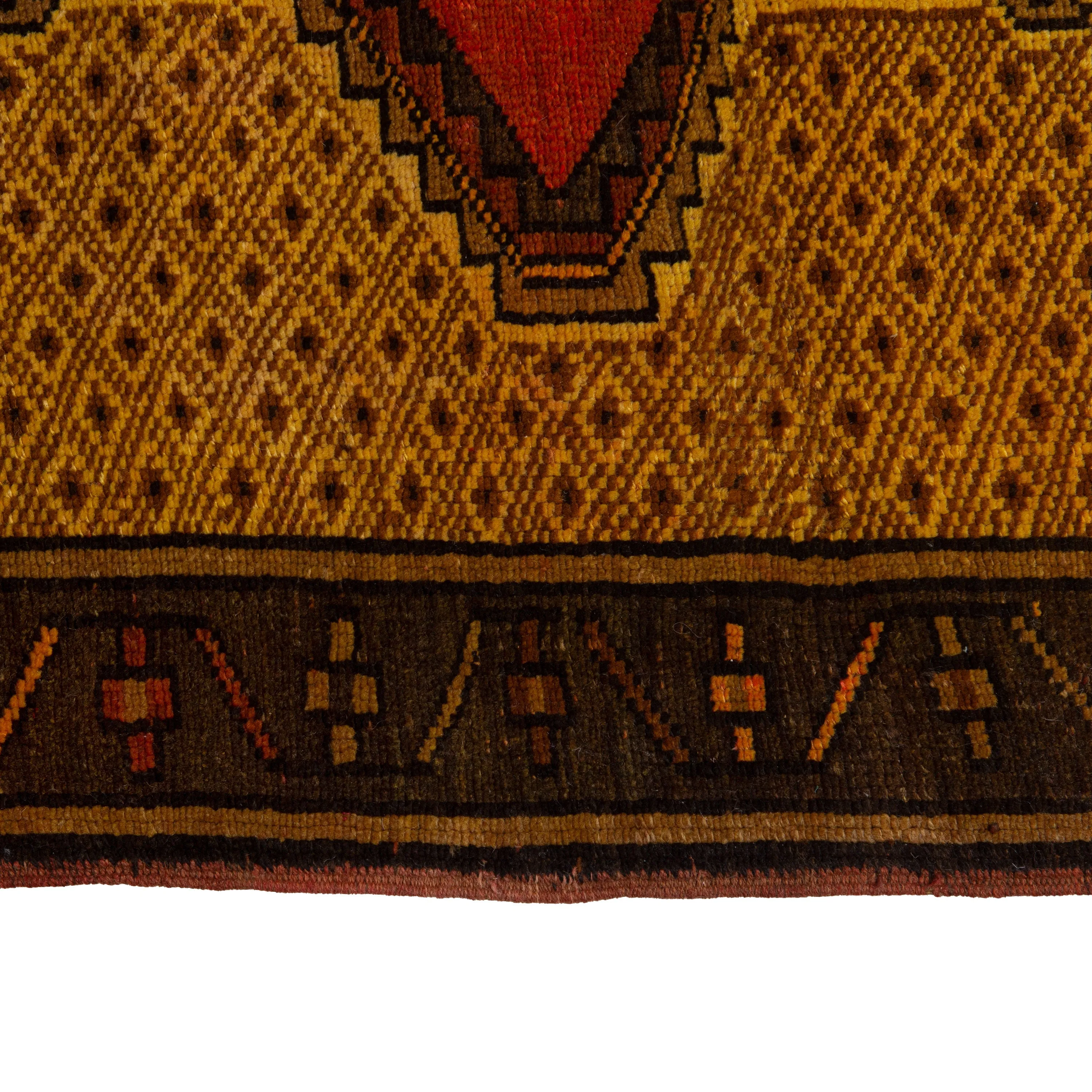 Yellow Vintage Traditional Wool Runner - 5'1" x 13'2"