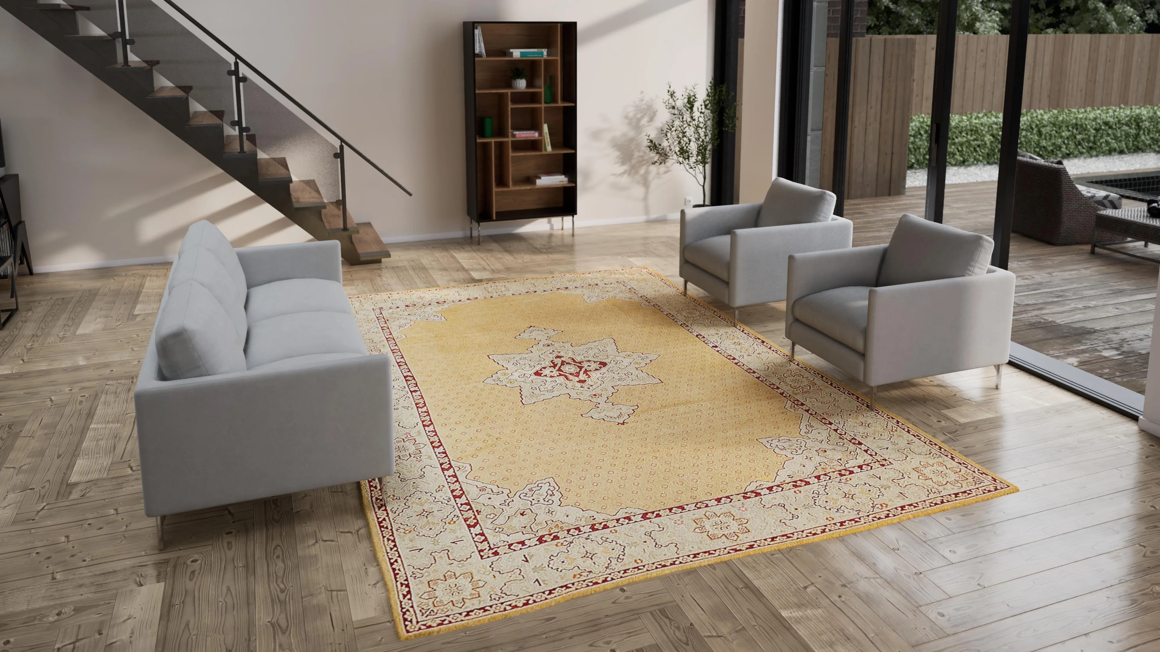 Yellow Vintage Turkish Oushak Wool Rug - 9'9" x 13'9"