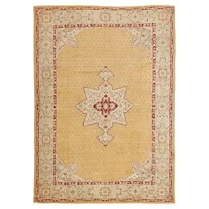 Yellow Vintage Turkish Oushak Wool Rug - 9'9" x 13'9"