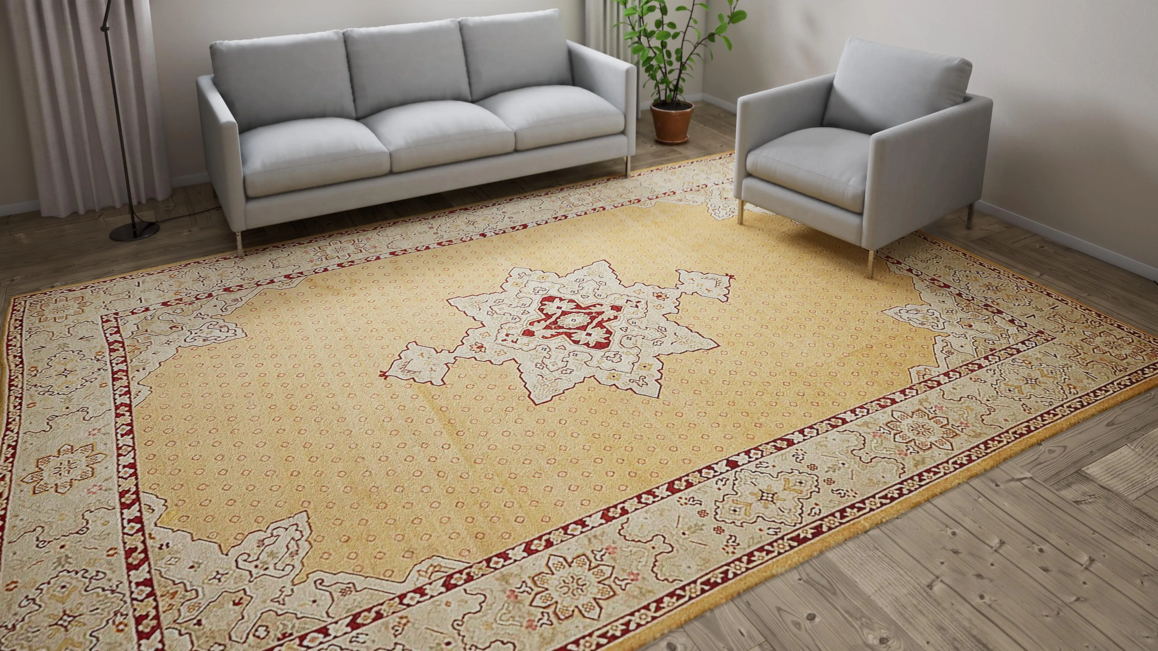 Yellow Vintage Turkish Oushak Wool Rug - 9'9" x 13'9"